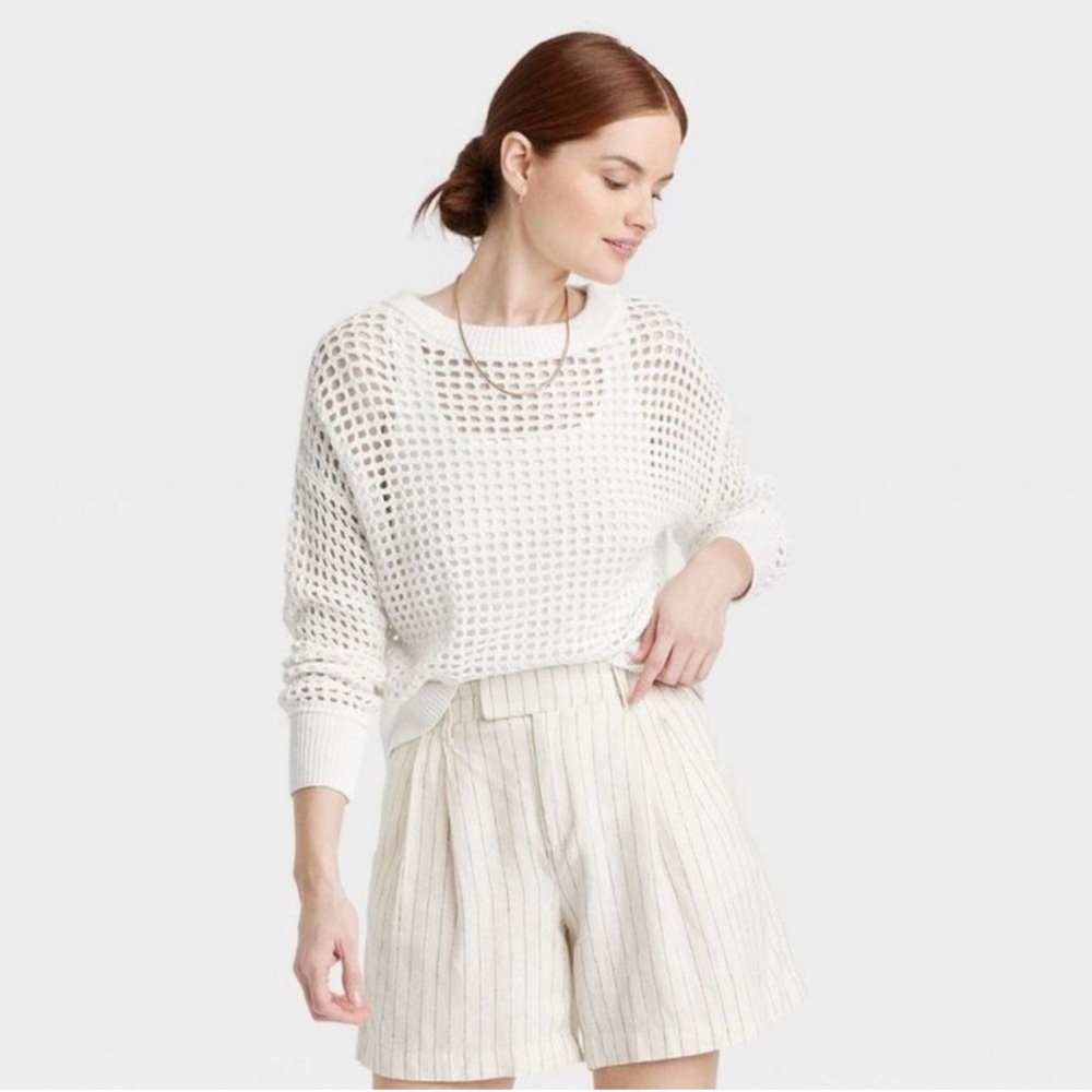 A new day crewneck mesh sweater - white - large